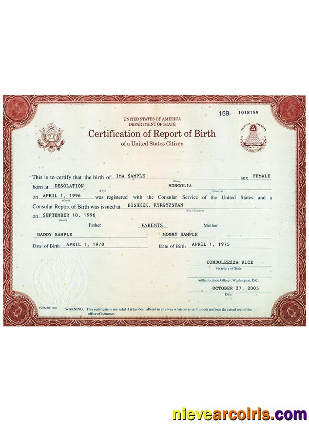 USA certification of report of birth
